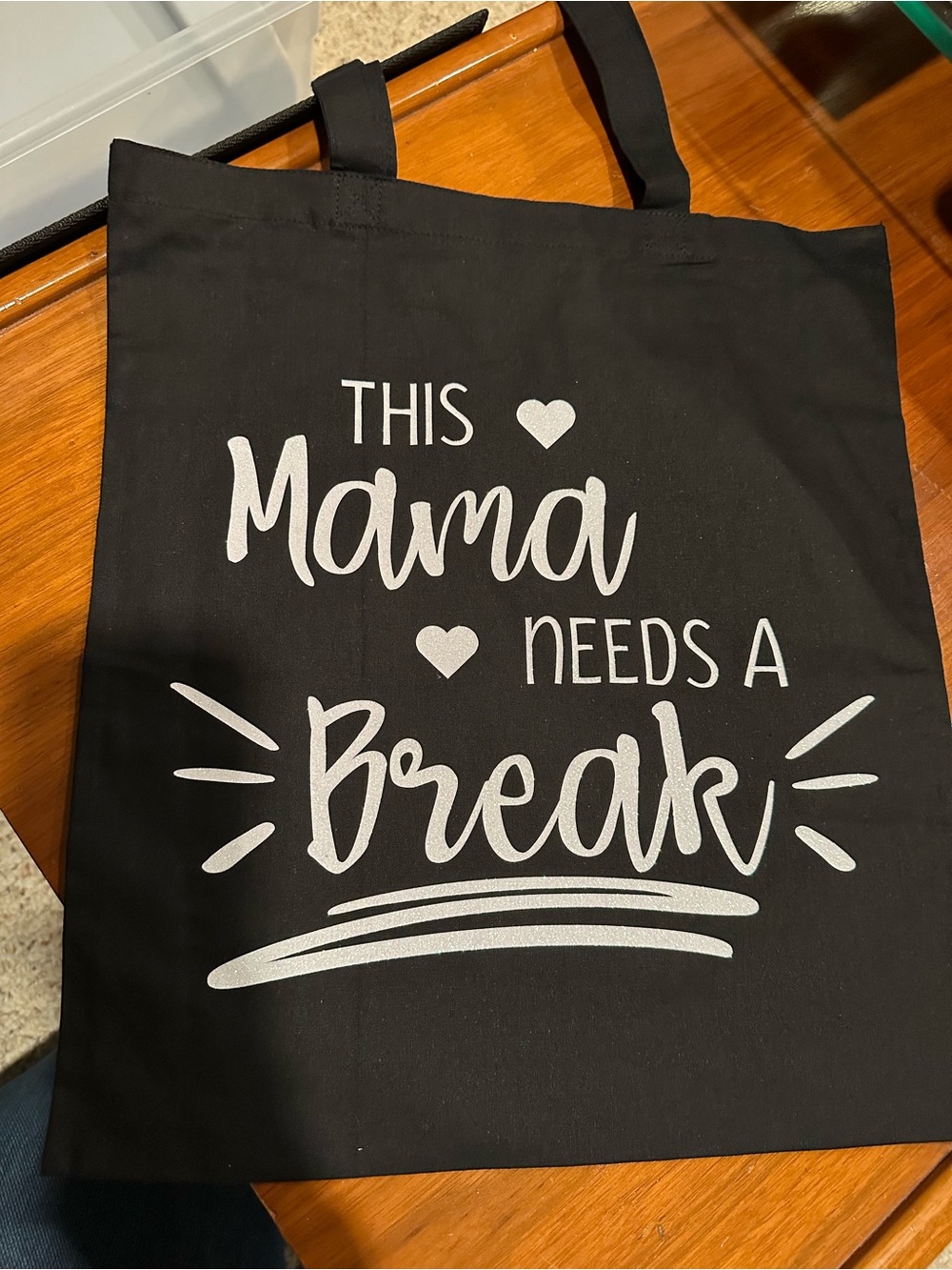 This Mama Needs A Break Black & Glitter Tote Bag